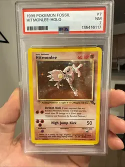 Hitmonlee 7/62 Fossil 1999 Holo Rare Pokemon Card TCG PSA 7 - Image 1