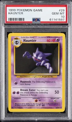 1999 POKEMON BASE SET UNLIMITED #29 HAUNTER PSA 10 - Image 1