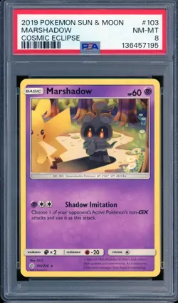 2019 POKEMON SUN & MOON 103 MARSHADOW PIKACHU NM-MT PSA 8 COSMIC ECLIPSE - Image 1