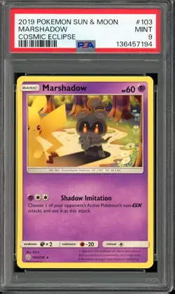 2019 POKEMON SUN & MOON 103 MARSHADOW PIKACHU MINT PSA 9 COSMIC ECLIPSE NON HOLO - Image 1