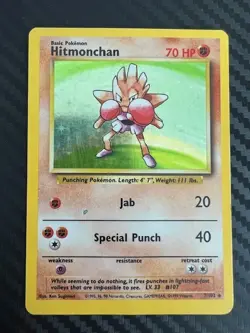 Pokemon TCG Hitmonchan 7/102 Base Set Holo Rare DMG - Image 1