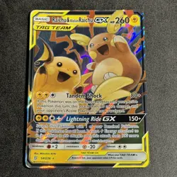 Pokemon TCG Raichu & Alolan Raichu GX Unified Minds Ultra Rare Card 54/236 - Image 1