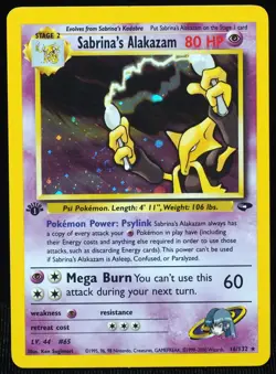 1st Edition Sabrina's Alakazam 16/132 NM Gym Pokemon Card, Swirl! - Image 1