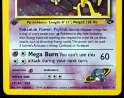 1st Edition Sabrina's Alakazam 16/132 NM Gym Pokemon Card, Swirl! - Image 4