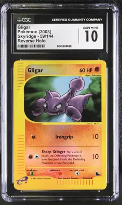 CGC 10 GEM MINT Gligar 2003 Skyridge 59/144 Reverse Holo Pokemon Card - Image 1