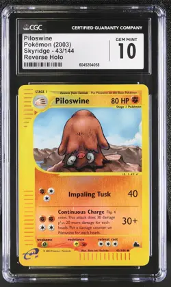 CGC 10 GEM MINT Piloswine 2003 Skyridge 43/144 Reverse Holo Pokemon Card - Image 1