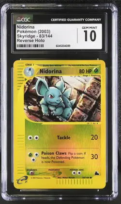 CGC 10 GEM MINT Nidorina 2003 Skyridge 83/144 Reverse Holo Pokemon Card - Image 1