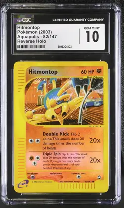 CGC 10 GEM MINT Hitmontop 2003 Aquapolis 82/147 Reverse Holo Pokemon Card - Image 1