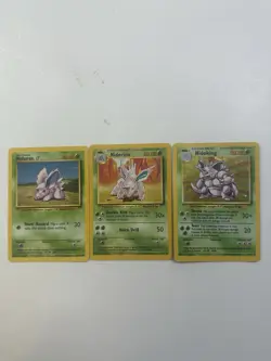 Pokemon Nidoking Base Set Holo Rare Card 11/102 MP + Nidorino & Nidoran - Image 1