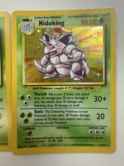 Pokemon Nidoking Base Set Holo Rare Card 11/102 MP + Nidorino & Nidoran - Image 2