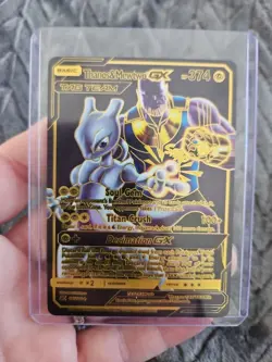 Thanos & Mewtwo GX Black Foil Fan Art Vinyl Collector Pokemon Card Tag Team - Image 1