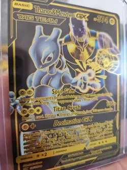 Thanos & Mewtwo GX Black Foil Fan Art Vinyl Collector Pokemon Card Tag Team - Image 3