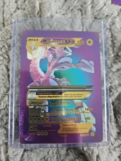 M Mewtwo X EX Rainbow Foil Fan Art Vinyl Collector Pokemon Display Card - Image 1