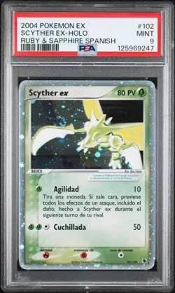 2004 POKEMON SPANISH EX RUBY & SAPPHIRE #102 SCYTHER EX-HOLO PSA 9 - Image 1