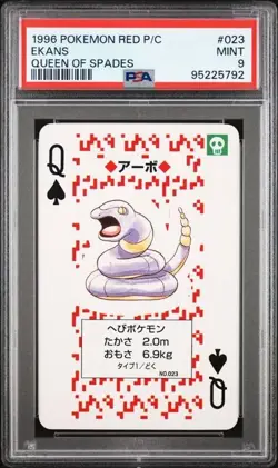 READ PSA 9 MINT 1996 POKEMON RED VERSION PLAYING CARDS 023 EKANS QUEEN OF SPADES - Image 1