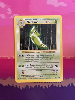 Pokemon Card Metapod Shadowless Base Set Common 54/102 Near Mint Condition - Image 1