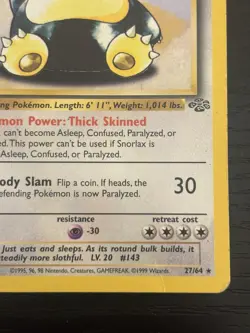 1999 Pokemon TCG Snorlax Jungle Card 27/64 1st Edition Rare Non Holo LP/MP - Image 5
