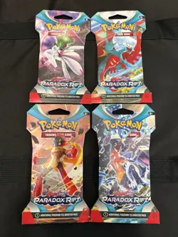 Pokemon TCG Paradox Rift Sleeved Booster Pack Set - 4 PACKS 1 Of Each ART - Image 1
