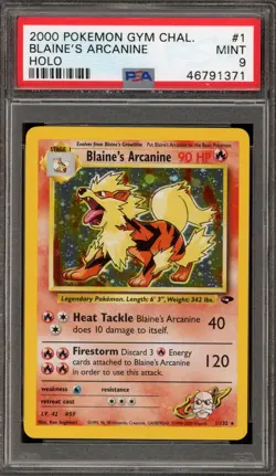 Pokemon Blaine's Arcanine Gym Challenge Unlimited Holo Rare #1 PSA 9 Mint - Image 1