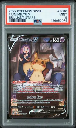 PSA 9 Mimikyu V #TG16 Pokemon SWSH Brilliant Stars English 2022 - Image 1