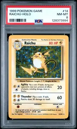 1999 Pokemon Game Raichu-Holo 14/102 PSA NM-MT 8 - Image 1