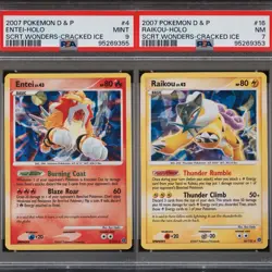 PSA 9 Entei & PSA 7 Raikou Cracked Ice Holo Pokemon TCG Secret Wonders LOW POP - Image 1