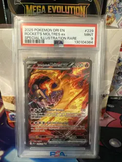 PSA 9 MINT Team Rocket's Moltres ex 229/182 SIR Destined Rivals Pokemon Card - Image 1