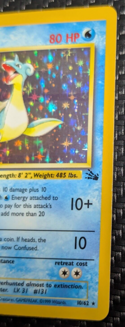 Lapras Fossil 10/62 Holo Rare 1999 Vintage WotC NM Pokemon Card TCG - Image 3