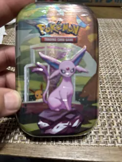 Pokemon TCG Prismatic Evolutions Mini Tin Espeon, New/Sealed + Extra EX Card - Image 1