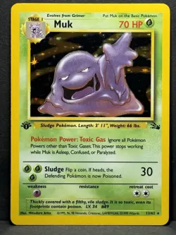 Pokemon Muk TCG Holo Rare Card 13/62 Fossil 1st Edition LP - Image 1
