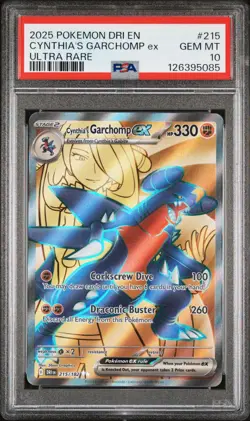 2025 Pokemon Destined Rivals Cynthia’s Garchomp EX #215/182 Ultra Rare PSA 10 - Image 1