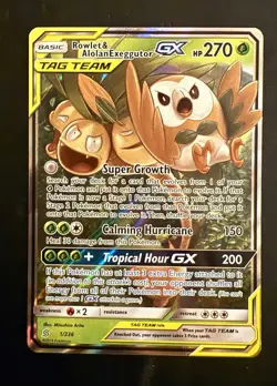 2019 Pokemon Unified Minds Rowlet Alolan Exeggutor GX Full Art #1/236 Nm/mint - Image 3