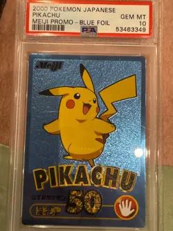 PSA 10 UBER RARE Pokemon Pikachu Meiji Promo Blue Foil Rare Japanese 2000 PSA 10 - Image 1
