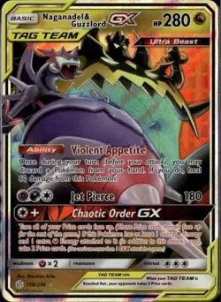 Naganadel & Guzzlord GX Ultra Rare SM - Cosmic Eclipse 158/236 Dragon Pokemon - Image 1