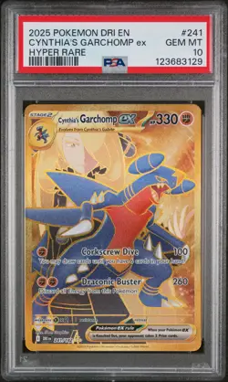 2025 POKEMON DRI EN-DESTINED RIVALS HYPER RARE #241 CYNTHIA'S GARCHOMP EX PSA 10 - Image 1