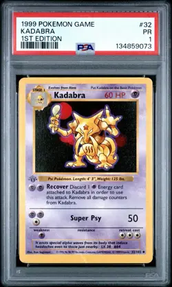 PSA 1 Kadabra 1st Edition Shadowless 032/102 Base Set 1999 Pokemon WoTC PR - Image 1