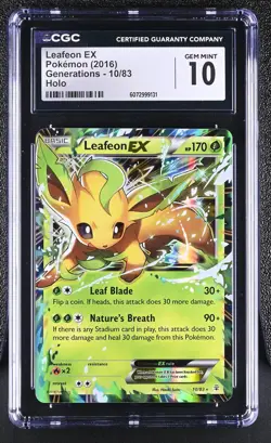 CGC 10 GEM MINT Leafeon EX 2016 Generations 10/83 Holo Pokemon Card - Image 1
