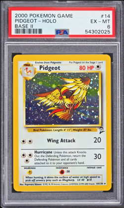 PIDGEOT 2000 Pokemon Game Base Set 2 Holo Swirl #14 PSA 6 - Image 1