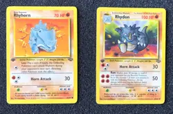 Rare 1st Edition Rhydon 45/64 and Rhyhorn 61/64 Jungle Set Pokemon Cards NM - Image 1