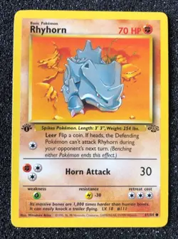 Rare 1st Edition Rhydon 45/64 and Rhyhorn 61/64 Jungle Set Pokemon Cards NM - Image 2