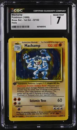 CGC 7 Machamp 1999 Base Set 1st Edition 8/102 Holo Pokemon Card - Image 1