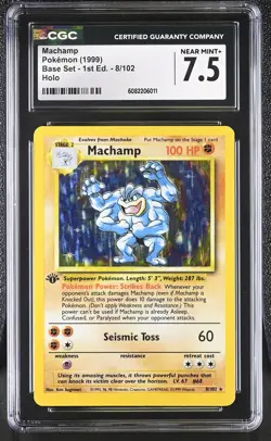 CGC 7.5 Machamp 1999 Base Set 1st Edition 8/102 Holo Pokemon Card - Image 1