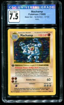 CGC 7.5 Machamp 1st Edition Shadowless Base Set 1999 Pokemon Card #8 - Image 1