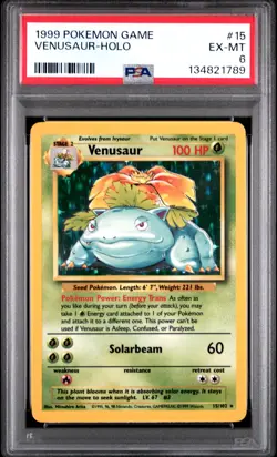 1999 POKEMON BASE SET UNLIMITED #15 VENUSAUR-HOLO PSA 6 - Image 1