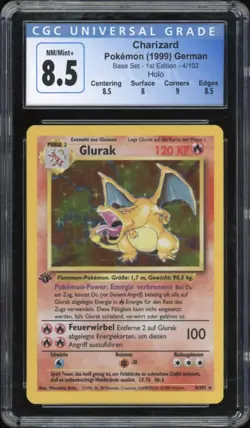 1999 Pokemon GERMAN 1st Edition Base Set Glurak-Charizard Holo 4/102 CGC 8.5 x2 - Image 1