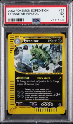 2002 POKEMON EXPEDITION #29 TYRANITAR-REVERSE FOIL PSA 5 - Image 1
