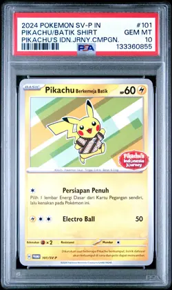 2024 POKEMON INDONESIAN SV-P PROMO #101 PIKACHU IN BATIK SHIRT PSA 10 - Image 1