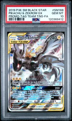 2019 POKEMON SM BLACK STAR PROMO #SM168 FULL ART/PIKACHU & ZEKROM GX PSA 10 - Image 1