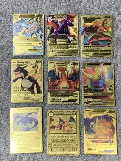 Set of 9 Charizard EX, V, VMax, GX &More Gold Foil Fan Art Cards NM! - Image 1