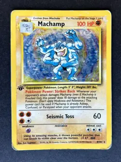 Pokemon TCG Machamp Holo Card Base Set 1st Edition 8/102 HP - Image 1